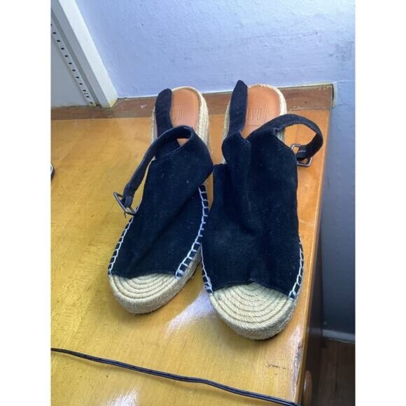 tropical y2k boho indie Gap Women's Monica PEEP Toe Sandals Black Suede Size 9 - Picture 1 of 5